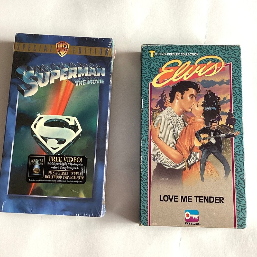 2 VHS Vintage Collectables Movies Elvis Love Me Tender & Superman The Movie